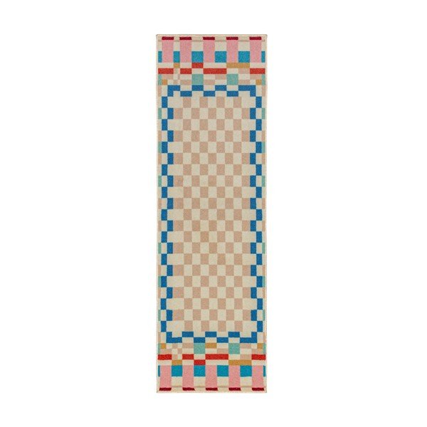 Chodnik z mieszanki wełny 80x300 cm Checkered Border – Flair Rugs