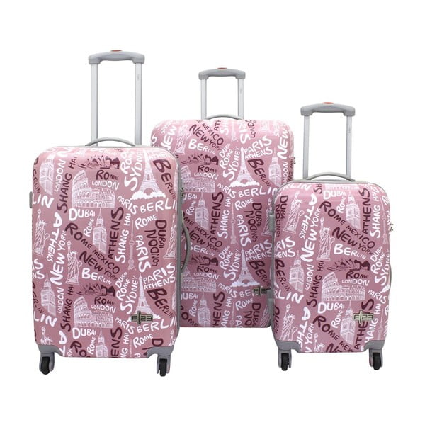 Zestaw 3 różowych walizek na kółkach Friedrich Lederwaren Tourist