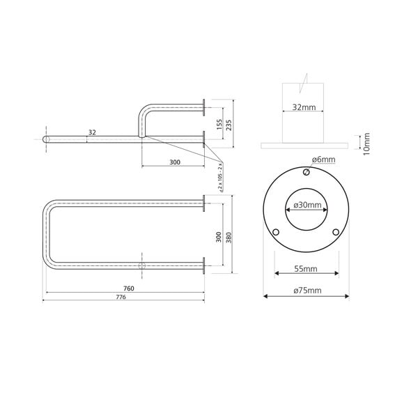 Uchwyt ścienny ze stali nierdzewnej do łazienki 78 cm Handicap Right – Sapho-image-2