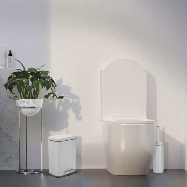 Stalowy kosz na śmieci z pedałem w matowym białym kolorze 5 l   Akira – Spirella-image-4