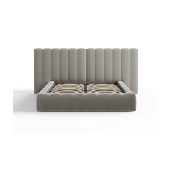 Szare tapicerowane łóżko dwuosobowe ze schowkiem i stelażem 160x200 cm Gina – Milo Casa-image-2