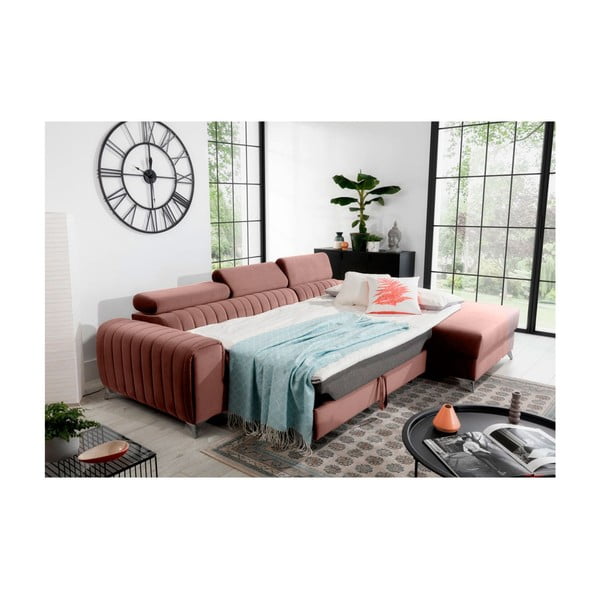 Różowy aksamitny rozkładany/ze schowkiem narożnik (prawostronny/z szezlongiem) Grayson – ELTAP-image-4