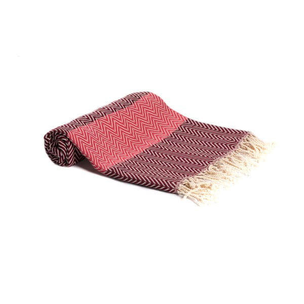 Czerwony ręcznik kąpielowy tkany ręcznie Ivy's Asli, 95x180 cm