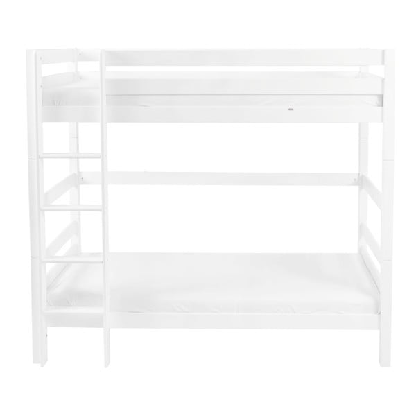 Białe dziecięce łóżko piętrowe z litego drewna bukowego Mobi furniture Daniel, 200x90 cm