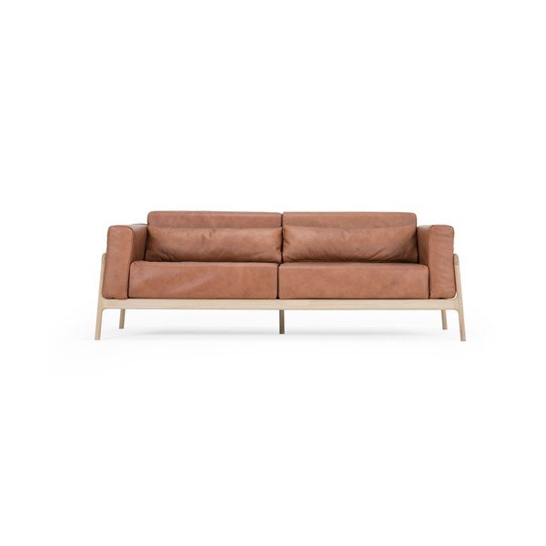 Karmelowa sofa z bawolej skóry z konstrukcją z litego drewna dębowego Gazzda Fawn, 210 cm
