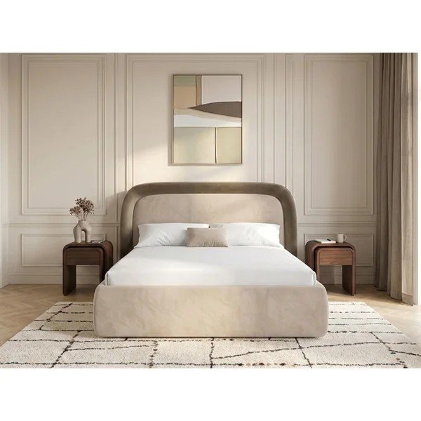 Szarobrązowe tapicerowane łóżko dwuosobowe ze schowkiem ze stelażem 160x200 cm Sam – Bobochic Paris-image-1