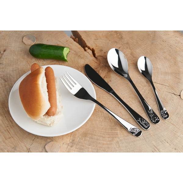 Sztućce dla dzieci ze stali nierdzewnej w kolorze srebra 4 szt. Forest Animals – Zilverstad-image-1