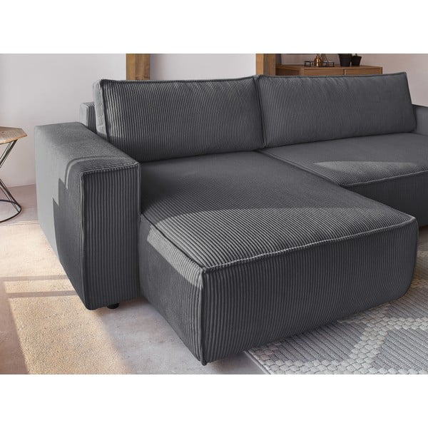 Ciemnoszary sztruksowy rozkładany narożnik (strona zmienna) Nihad – Bobochic Paris-image-1