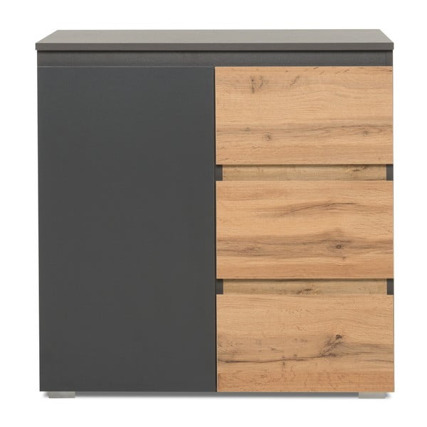 Antracytowa komoda z 3 szufladami z dekorem drewna Intertrade Image