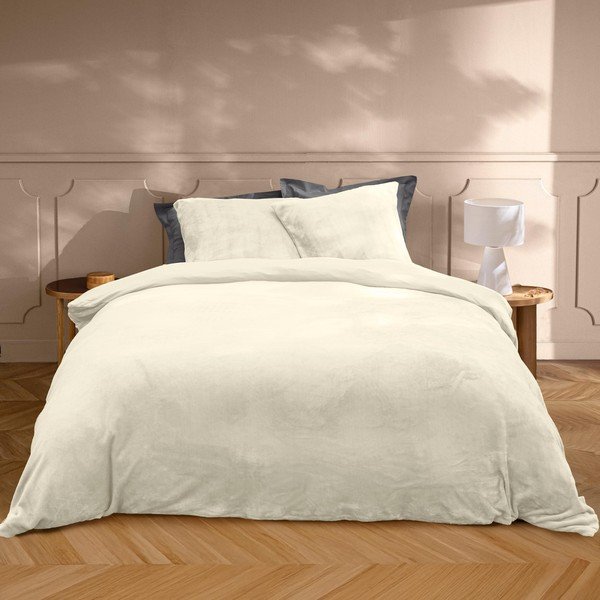Kremowa pościel dwuosobowa z mikfroflaneli 3-częściowa 240x220 cm Flanou – douceur d'intérieur-image-1