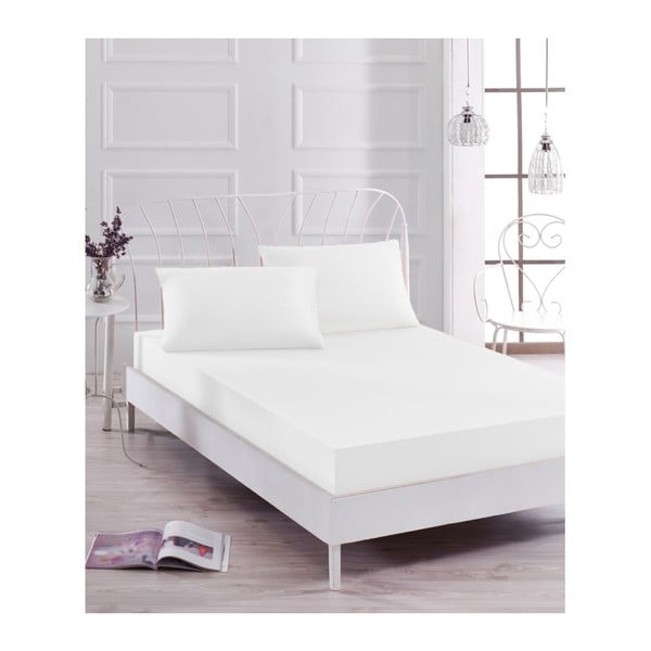 Komplet białego elastycznego prześcieradła i poszewki na poduszkę Basso Blanco, 100x200 cm