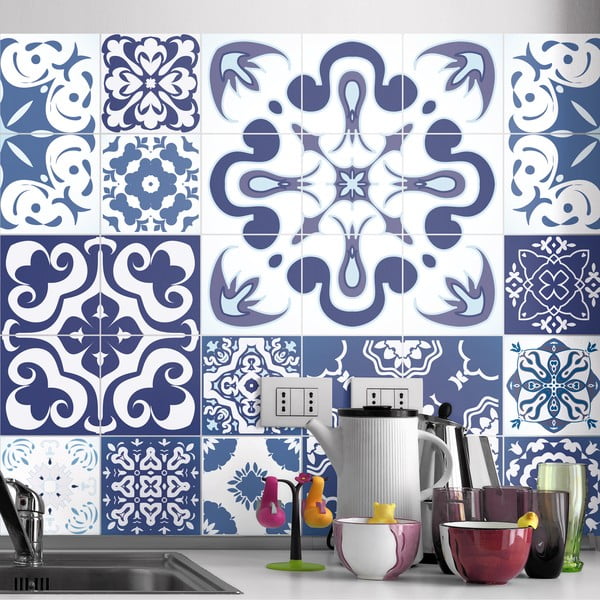 Zestaw 24 naklejek Ambiance Azulejos Polka, 120x100 cm