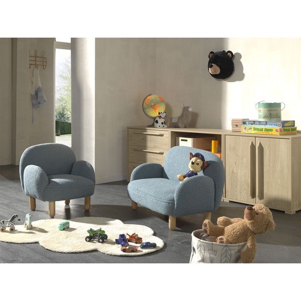 Niebieski fotel dziecięcy z materiału bouclé Rocky – Vipack-image-1