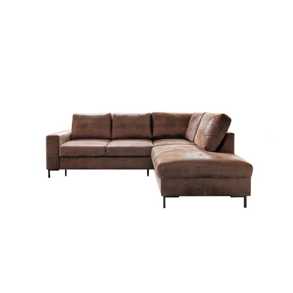 Brązowy rozkładany narożnik z imitacji skóry (prawostronny) Lofty Lilly – Miuform