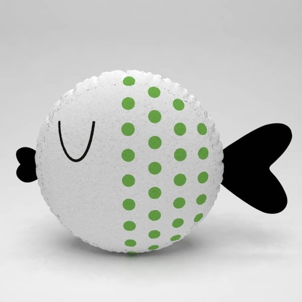 Biała poduszka se zelenými kropkami Fishie