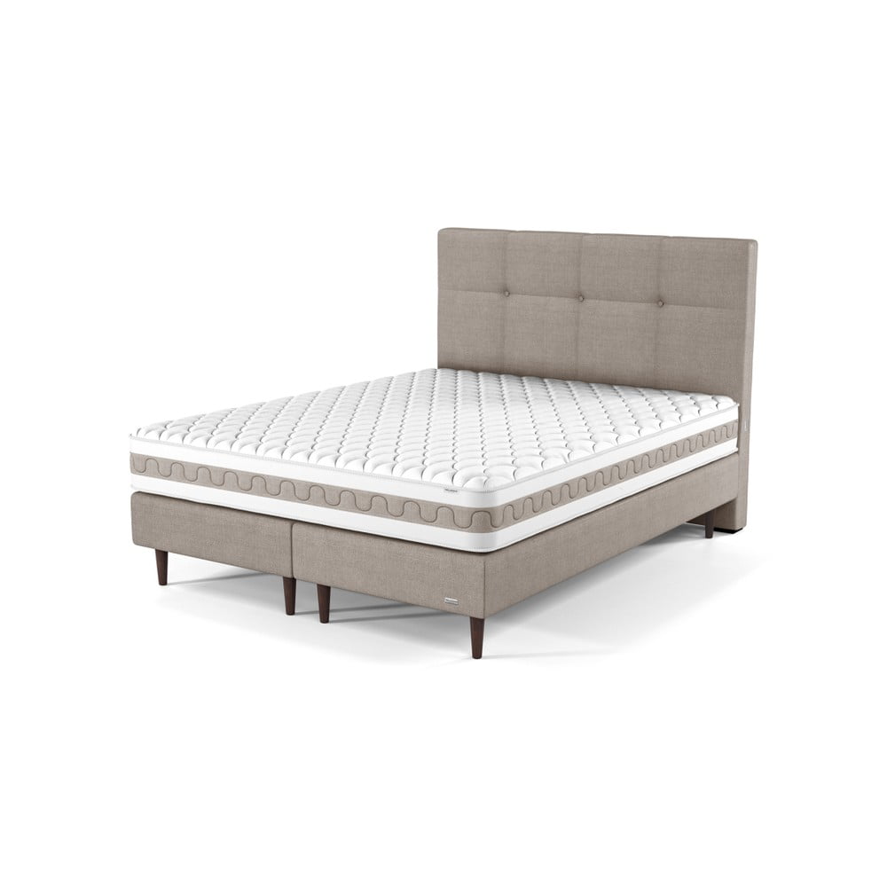 Beżowe łóżko boxspring z zagłówkiem i materacem z pianki Ted Lapidus Maison GAIA, 160x200 cm