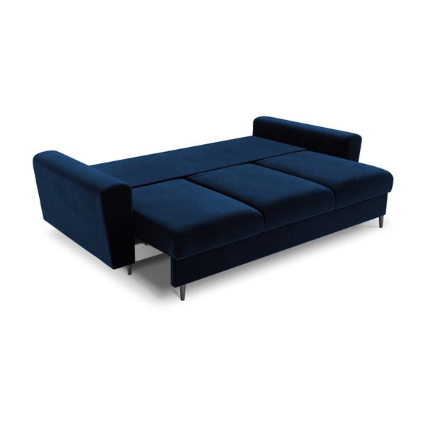 Niebieska aksamitna rozkładana sofa ze schowkiem 235 cm Kyoto – Cosmopolitan Design-image-2