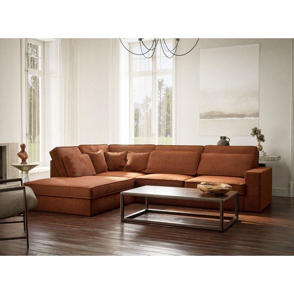 Narożnik z tkaniny szenilowej (lewostronny/w kształcie litery L) w kolorze miedzi Kirou – Maison de Rêve-image-1