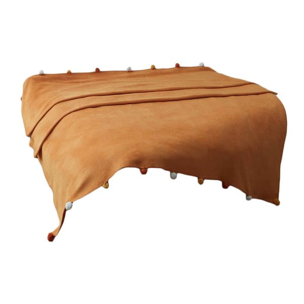 Musztardowa polarowa narzuta 200x220 cm Pom Pom – Mijolnir