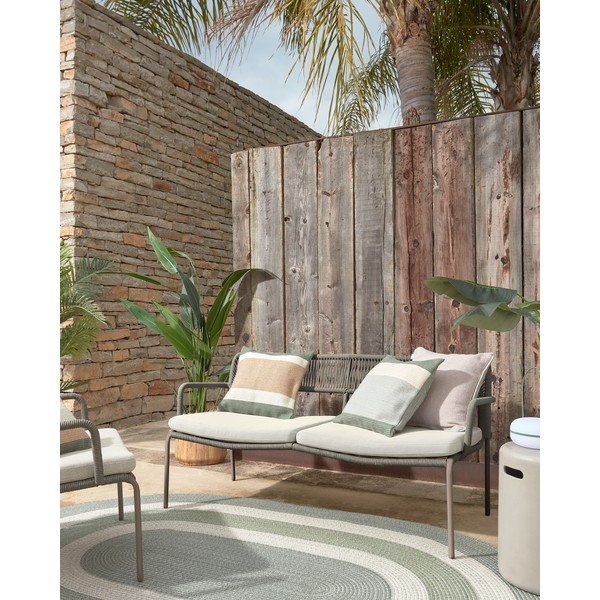 Zielono-beżowa poszewka na poduszkę z tworzywa z recyklingu Kave Home Leeith, 45x45 cm-image-4