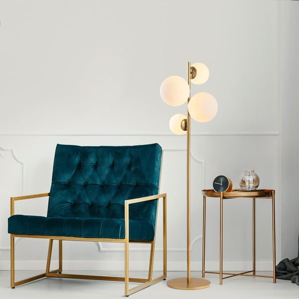 Biała/w kolorze mosiądzu lampa stojąca ze szklanym kloszem (wysokość 162 cm) Fazli – Opviq lights-image-1