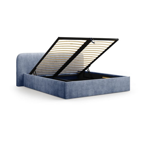 Ciemnoniebieskie tapicerowane łóżko dwuosobowe ze schowkiem i stelażem 160x200 cm Elizabeth – Micadoni -image-2