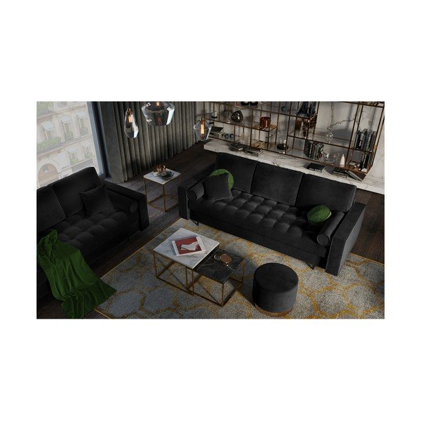 Czarna aksamitna rozkładana sofa Milo Casa Santo-image-1