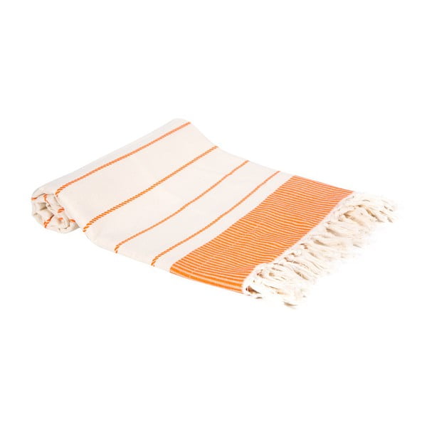 Pomarańczowy ręcznik kąpielowy tkany ręcznie Ivy's Pinar, 100x180 cm
