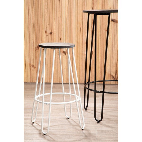 Biały/w naturalnym kolorze hoker z litego drewna wiązu (wysokość siedziska 75 cm) District – Premier Housewares-image-1