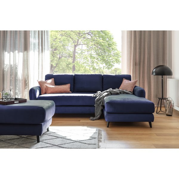 Granatowy aksamitny narożnik z podnóżkiem Miuform Cosy Claire, prawostronny-image-3