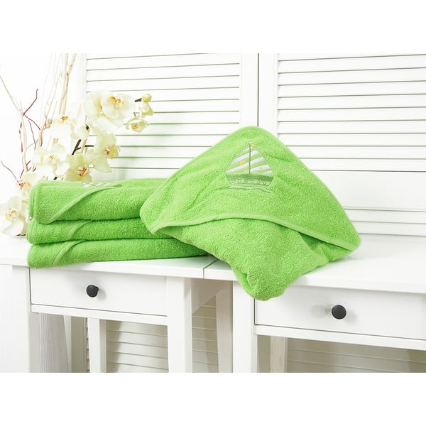 Zielony ręcznik dziecięcy frotte z kapturem 90x100 cm Baby – B.E.S.