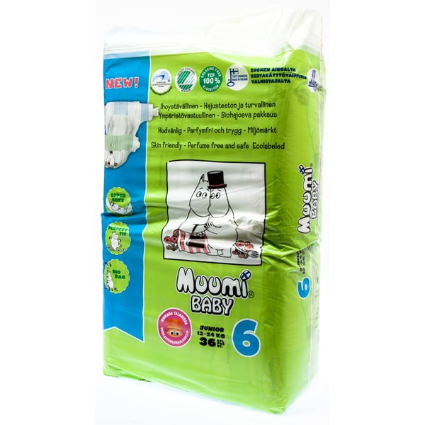 Pieluszki Muumi Baby Junior, vel. 6, 3x36 szt.