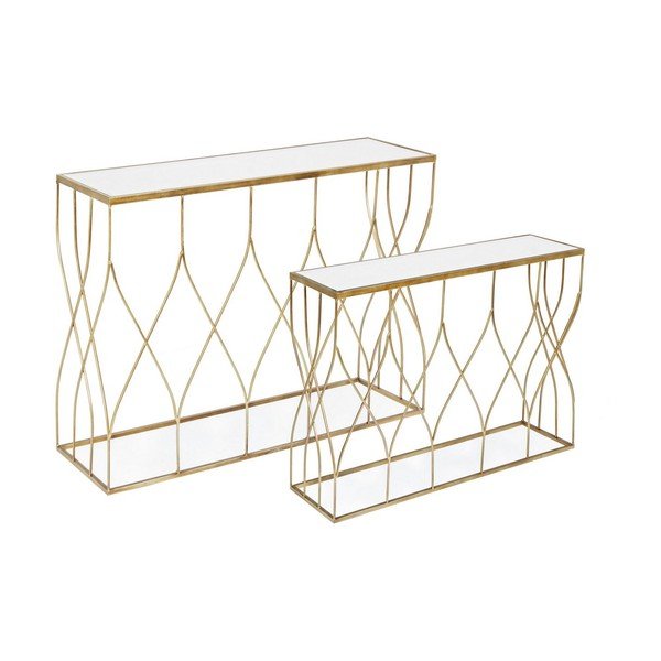 Konsole zestaw 2 szt. ze szklanym blatem w kolorze złota 33x104 cm Elenor – Bizzotto-image-2