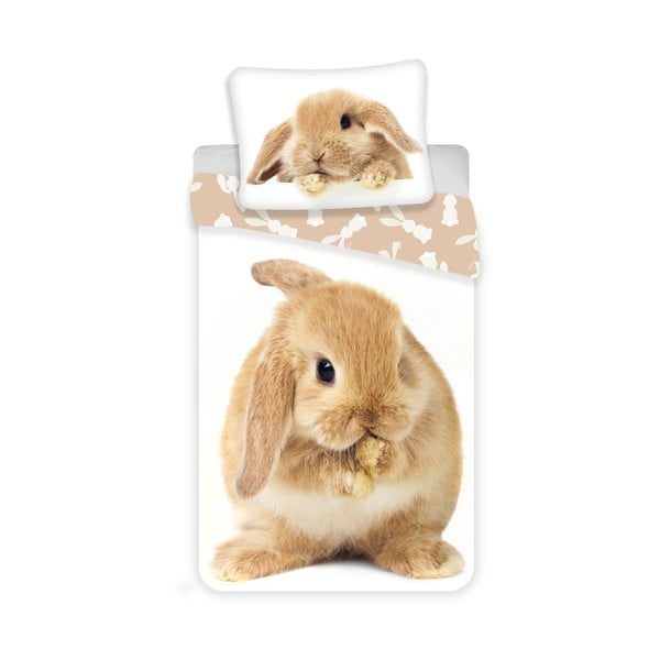 Biało-brązowa bawełniana pościel dziecięca jednoosobowa 140x200 cm Bunny – Jerry Fabrics