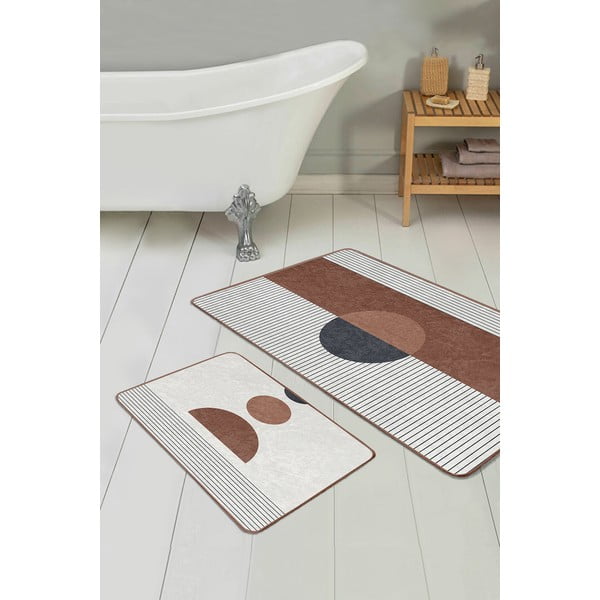 Biało-brązowe dywaniki łazienkowe zestaw 2 szt. 60x100 cm – Mila Home-image-2