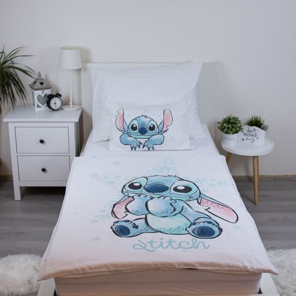Biała bawełniana pościel dziecięca do łóżeczka 100x135 cm Lilo and Stitch "White Star" – Jerry Fabrics-image-1