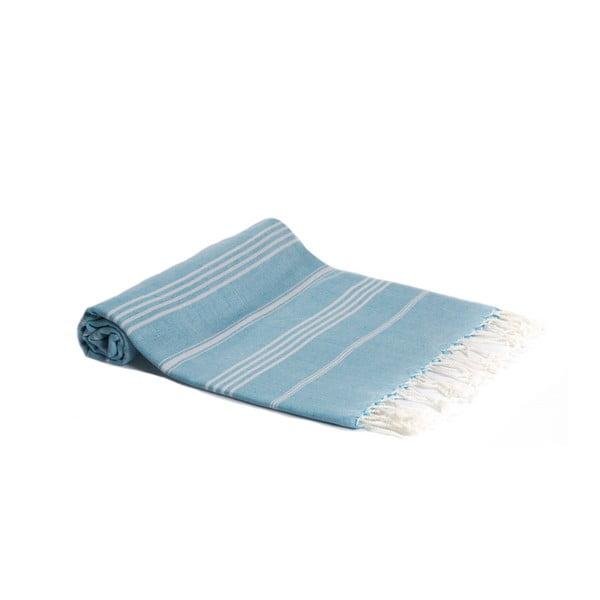 Turkusowy ręcznik kąpielowy tkany ręcznie Ivy's Berna, 95x180 cm