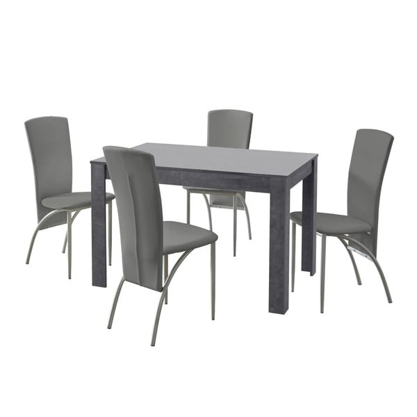Komplet stołu i 4 szarych krzeseł Støraa Lori Nevada Slate Light Grey