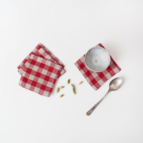 Czerwone tekstylne podkładki zestaw 4 szt. Red Gingham – Linen Tales