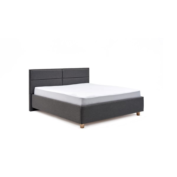 Ciemnoszare dwuosobowe łóżko ze schowkiem DlaSpania Grace, 160x200 cm