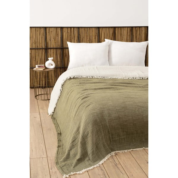 Narzuta muślinowa w kolorze khaki na łóżko dwuosobowe 230x250 cm – Mijolnir