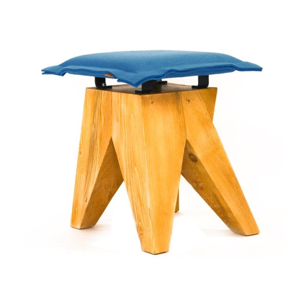 Drewniany stołek Low, niebieski