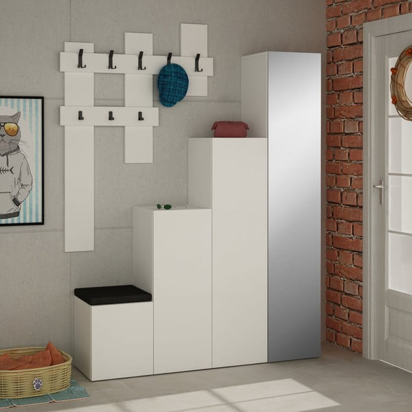 Komplet białej szafy i wieszaka ściennego Homitis Up-image-3