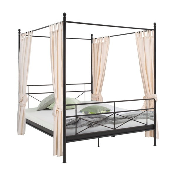 Czarne łóżko metalowe Støraa Tanja Canopy, 180x200 cm