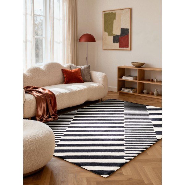 Czarno-biały wełniany dywan tkany ręcznie 160x230 cm Stryve Flux – Elle Decoration-image-1