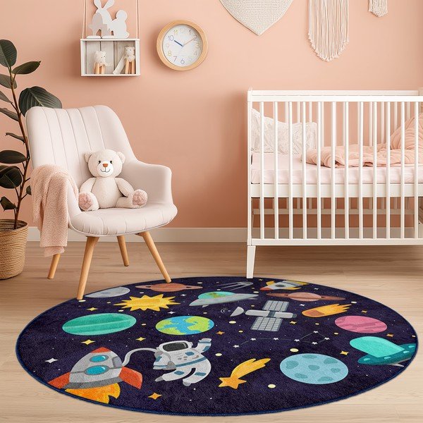 Ciemnoniebieski dziecięcy dywan do zabawy odpowiedni do prania ø120 cm Into The Space – Mila Home-image-3