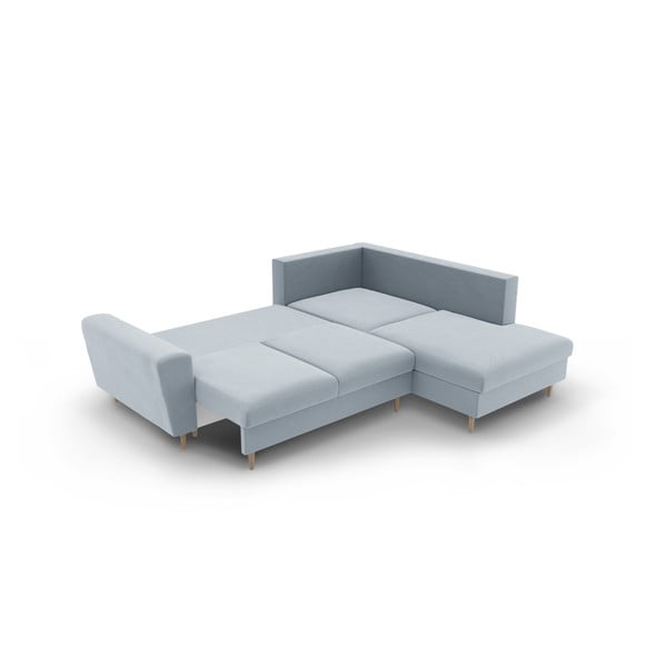 Jasnoniebieski aksamitny rozkładany narożnik ze schowkiem (prawostronny/w kształcie litery L) Kyoto – Cosmopolitan Design-image-4