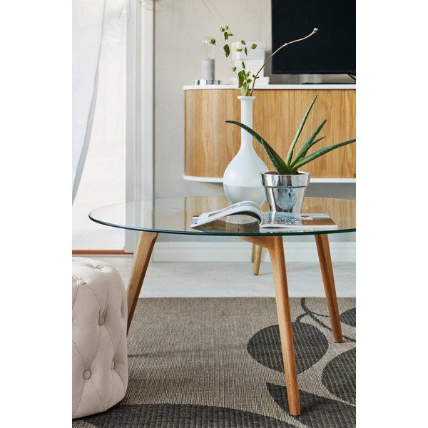 Okrągły stolik z litego drewna dębowego w naturalnym kolorze ø 90 cm Malevik – Jotex-image-4