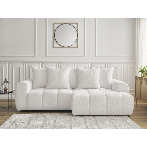 Biały rozkładany narożnik z materiału bouclé ze schowkiem (prawostronny/z szezlongiem) Roxelane – Bobochic Paris-image-1