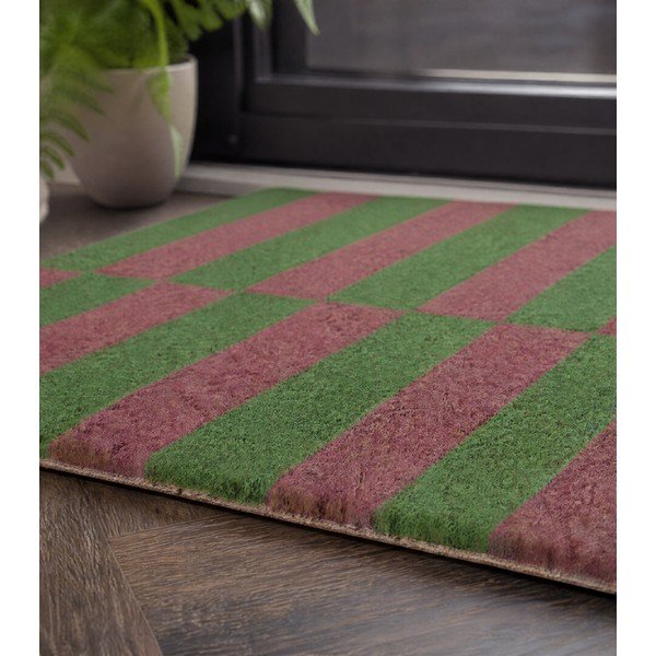 Wycieraczka z włókna kokosowego 40x60 cm Pink & Green Half Stripes – Artsy Doormats-image-3